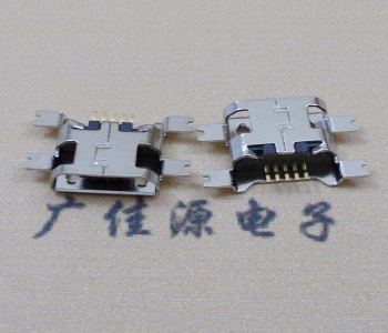 肇庆镀镍Micro USB 插座四脚贴 直边沉板1.6MM尺寸结构