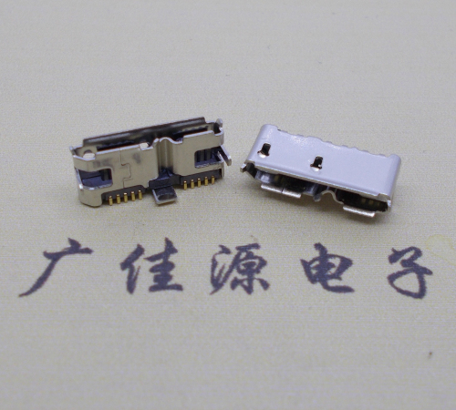 肇庆 双接口micro usb3.0母座有卷边10pin三个固定脚插板